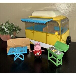 Peppa Pig's Camper Van Playset Awning, Picnic table, Grill, Toy Figure Preowned